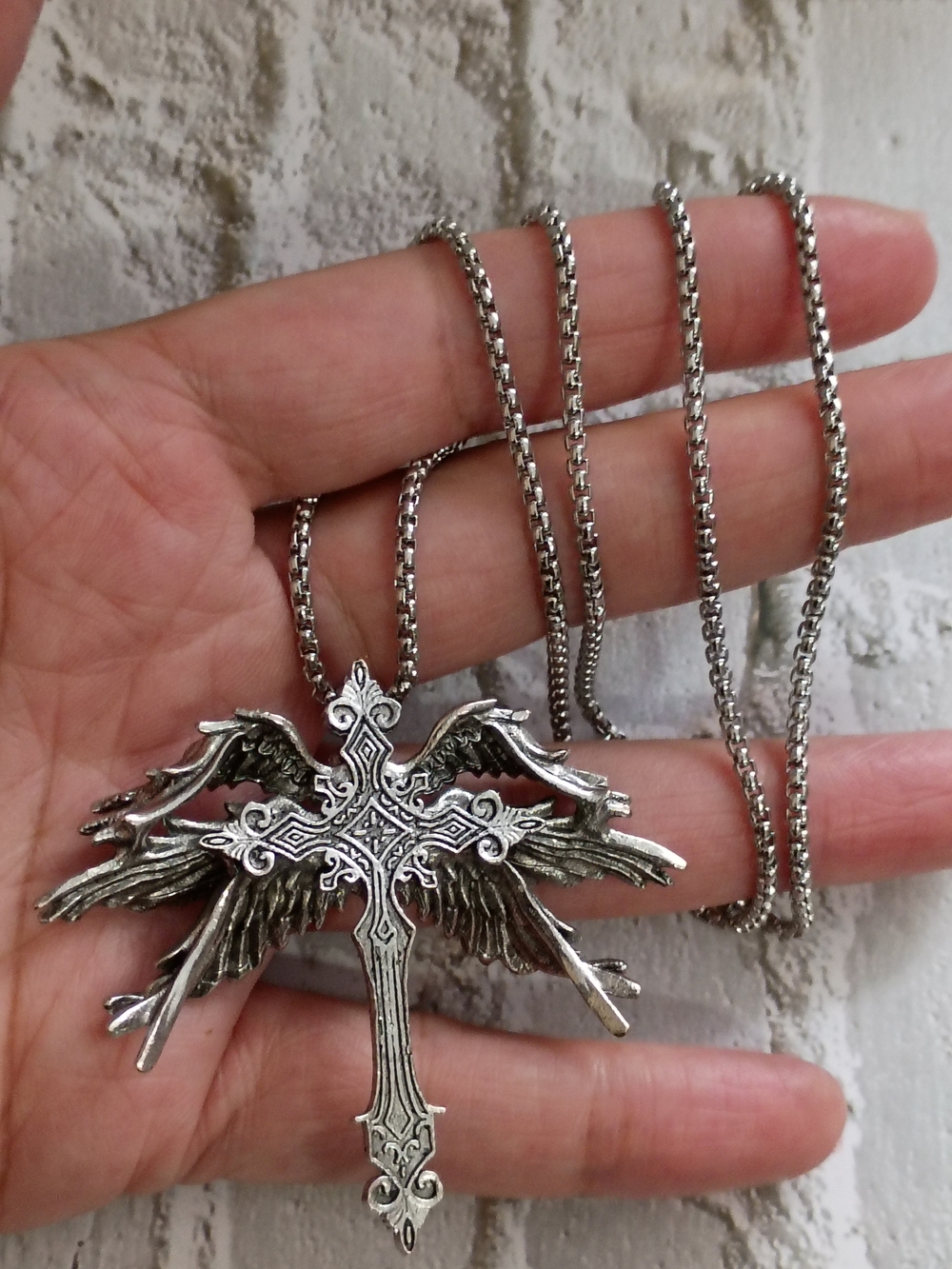 Vintage Archangel Six-winged Angel Cross Pendant Necklace
